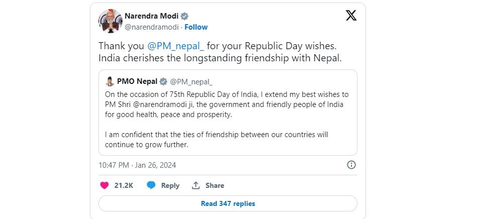 Many countries shared their friendship with India on the occasion of Republic Day.
